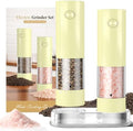 Electric Salt and Pepper Grinder Set - Rechargeable Automatic Salt and Pepper Shakers, Kitchen Appliances with External Adjustable Coarseness, Larger Hopper for Cooking, Home Gifts(2 Pack,Yellow) by Unknown