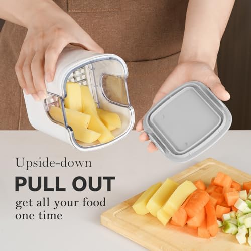 KEOUKE Multifunctional Vegetable Chopper White - 3 Interchangeable Blades Potato French Fry Cutter with Container & Storage Box Food Chopper Dicer for Cucumber, Tomato, Carrot, Onion - Image 5