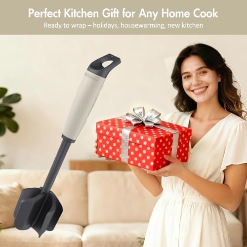 Ourokhome Meat Chopper and Potato Masher, Heat Resistant Nylon Ground Beef Smasher for Hamburger, 5 Curved Blades Nonstick Safe Mixer & Stirrer, Practical Kitchen Gadgets, Almond - Image 6