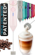 Zulay Kitchen Rechargeable Milk Frother Handheld - Frother Wand, Drink Mixer, Electric Whisk Frother, for Cappuccinos, Matcha & Protein Powder - Dynamic Triple Whisk, 3 Speed 500mAh Cotton Candy Pink by ZulayKitchen