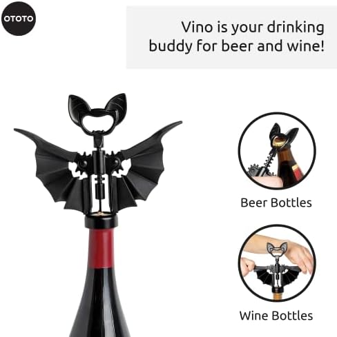 OTOTO Vino Spooky Bat 2-in-1 Wine & Beer Opener, Corkscrew & Bottle Opener - Goth Wine Accessories & Gifts for Wine Lovers - Image 3