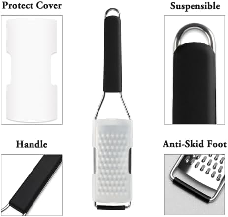 Cambom Cheese Grater Lemon Zester, Graters for Parmesan Cheese, Lemon, Citrus, Garlic, Nutmeg, Chocolate, Fruits, Vegetables, Ginger, Vegetable & Cheese Shredder with Stainless Steel Coarse Blade - Image 3