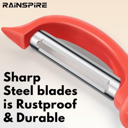 Rainspire Vegetable Peeler Potato Peelers for Kitchen, Sharp Stainless Steel Blades Veggie, Comfortable Handle Fruit Peeler, Carrot Peeler Apple Peeler Dishwasher Safe, Coral, 2-Pack - Image 3
