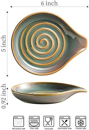 Spoon Rest for Stove Top, Countertop Spoon Holder with Handle for Easy Hold, Farmhouse Decor, Utensil Rest for Spoons, Ladles, Tongs, Spatula, Blue and Green - Image 3