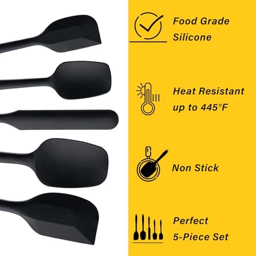 Silicone Spatula Set,5 Piece Food Grade Rubber Spatulas,Black - Image 3