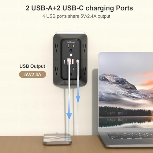 JcBlaon 3 Pack Outlet Extender Surge Protector, 6 Outlet Splitter with 4 USB Ports (2 USB C),1050J 3-Sided Multi Plug Wall Outlet, USB Wall Charger for Home Office Kitchen Travel（Black）-ETL - Image 4