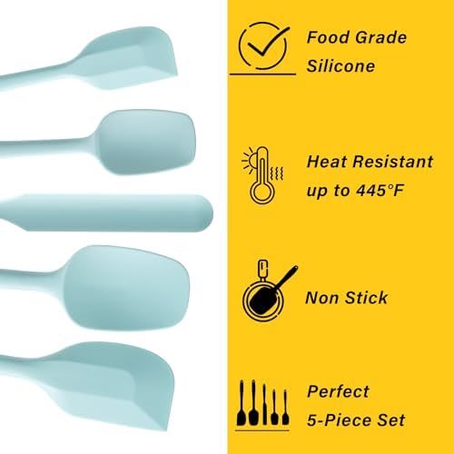 Silicone Spatula Set,5 Piece Food Grade Rubber Spatulas,Macaron Blue - Image 3