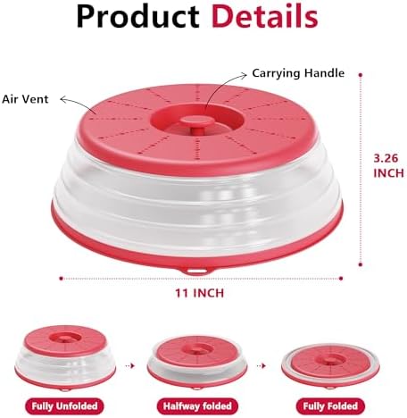 WVM Microwave Splatter Cover Vented for Food with Hook Hole, Splatter Guard & Colander Kitchen Gadget for Food, Meal Prep, Red, M(11"x3.26")-Pack of 1 - Image 6