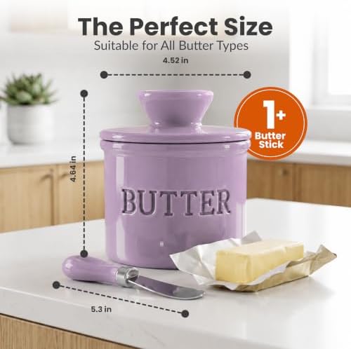 Priority Chef Butter Crock with Lid for Countertop with Spreader Knife and Water Line, Soft Spreadable Butter, Ceramic French Butter Dish with Lid, Lilac - Image 6