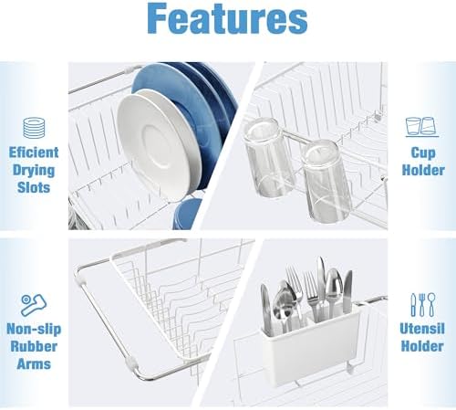 JASIWAY White Dish Drying Rack in Sink with Drainboard and Utensil Holder - Image 7