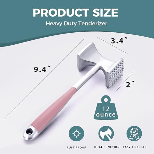 KITEXPERT Meat Tenderizer Hammer with Comfortable-Grip Handle, Dual-side Mallet for Kitchen, Heavy Duty Pounder For Tenderizing Steak, Beef and Fish, Pink - Image 6