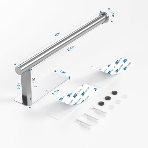 ASTOFLI Paper Towel Holder Under Cabinet No Drilling, Self Adhesive Paper Towel Holder Wall Mount for Kitchen Rack, Under Counter Napin Holder No Drill, RV, 304 Stainless Steel, Silver - Image 3