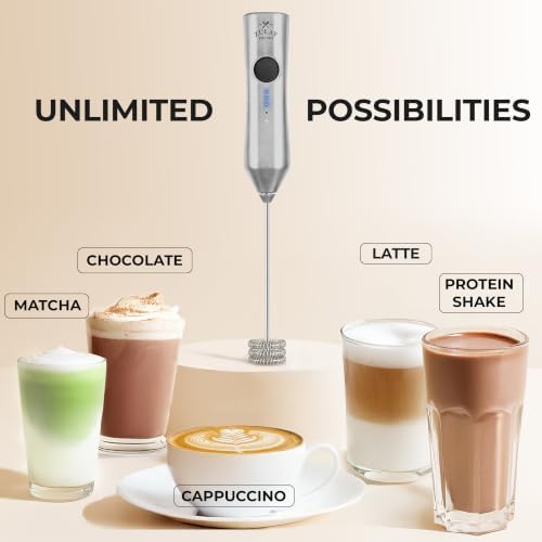 Zulay Kitchen Rechargeable Milk Frother Handheld - Frother Wand, Drink Mixer, Electric Whisk Frother, for Cappuccinos, Matcha & Protein Powder - Dynamic Triple Whisk, 3 Speed 500mAh Silver - Image 6