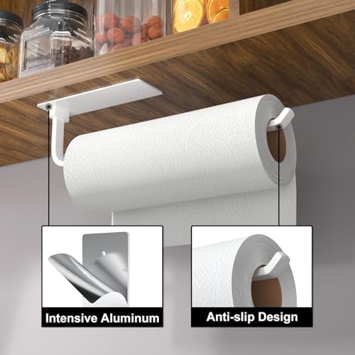 Paper Towel Holder Under Cabinet, Self-Adhesive or Drilling, White - Image 2