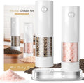 Electric Salt and Pepper Grinder Set - Rechargeable Automatic Salt and Pepper Shakers, Kitchen Appliances with External Adjustable Coarseness, Larger Hopper for Cooking, Home Gifts(2 Pack,White/White) by Unknown