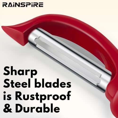 Rainspire Vegetable Peeler Potato Peelers for Kitchen, Sharp Stainless Steel Blades Veggie, Comfortable Handle Fruit Peeler, Carrot Peeler Apple Peeler Dishwasher Safe, Red, 2-Pack - Image 3