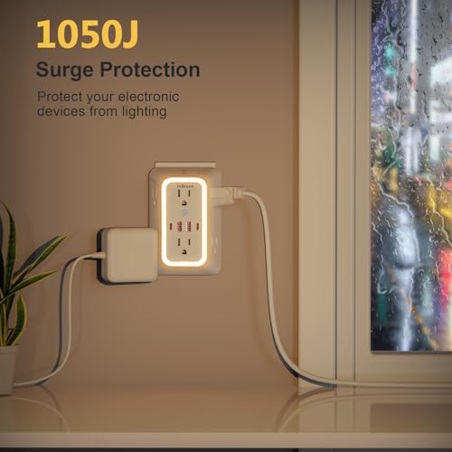 Wall Outlet Extender with Night Light, Power Plug Adapter Multi Plug Outlet Surge Protector with 4 USB Charging Ports (2 USB C), Adapter Spaced Outlets for Home Travel Office-ETL - Image 3