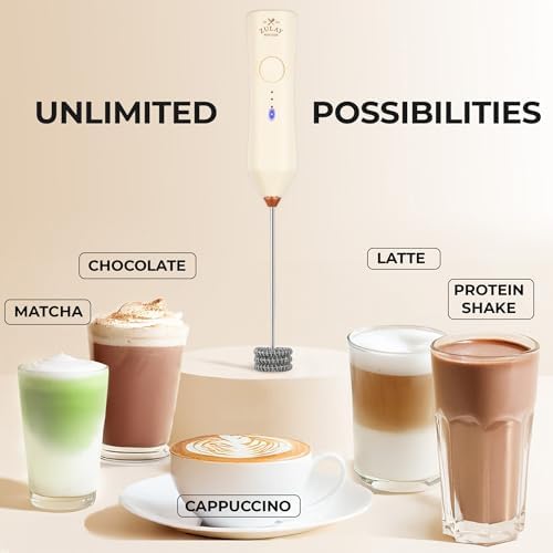 Zulay Kitchen Rechargeable Milk Frother Handheld - Frother Wand, Drink Mixer, Electric Whisk Frother, for Cappuccinos, Matcha & Protein Powder - Dynamic 3 Whisk, 3 Speed 500mAh Cream Gold - Image 6