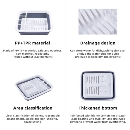 THANSTAR Collapsible Dish Drying Rack for RV Kitchen, Foldable Drainer Organizer for Kitchen Countertop, Space Saving Portable Dish Rack for Campers, Travel Trailer & Small Spaces, Easy Storage, Grey - Image 4
