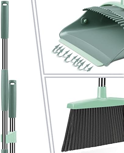 Ivandar Broom and Dustpan Set for Home, Dust pan with Long Handle, Broom with Dustpan Combo Set, for Home Kitchen Room Office Lobby Floor Use Upright Stand Up Sweeping (Gray&Green) - Image 3