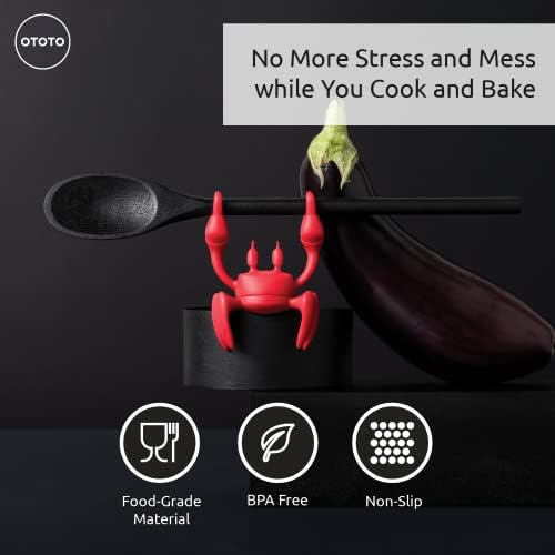 OTOTO 2 in 1 Silicone Spoon Rest & Steam Releaser - Large Spoon Holder for Stove Top - Unique and Useful Gift for Cooking - Heat Resistant Utensil Rest, Kitchen Gadgets, Red Gift (Red the Crab) - Image 2