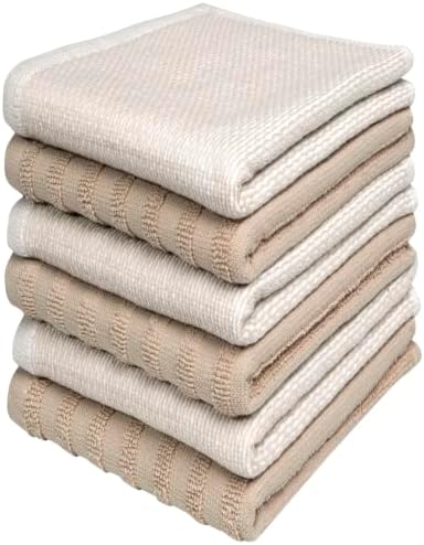 Bumble Premium Dish Cloths 13"x13" (6 Pack) | 100% Natural Ring Spun Cotton | 400 GSM | Highly Absorbent & Soft |Yarn Dyed & Solid Dyed Terry Dish Cloth Set - Tan by BumbleTowels