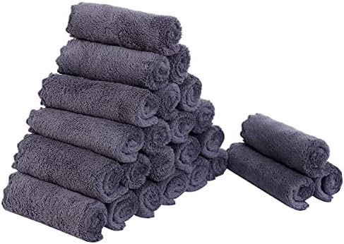 Sunny zzzZZ 24 Pack Kitchen Dishcloths - Does Not Shed Fluff - Reusable Dish Towels, Dish Cloths, Super Absorbent Coral Fleece Cleaning Cloths, Nonstick Oil Washable Fast Drying, 10 x 10 Inch (Grey) by Sunny+zzzZZ