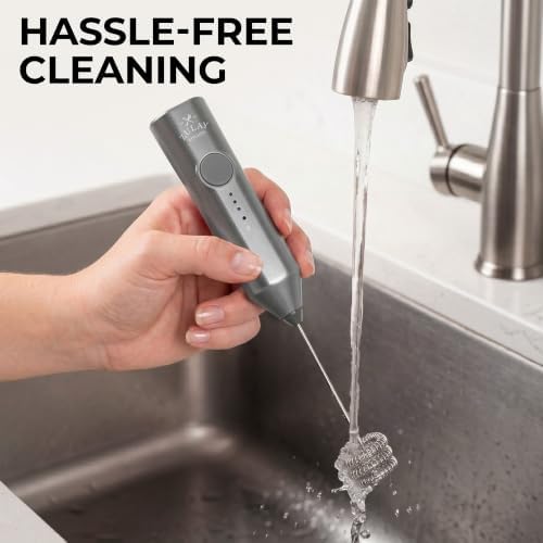 Zulay Kitchen Rechargeable Milk Frother Handheld - Frother Wand, Drink Mixer, Electric Whisk Frother, for Cappuccinos, Matcha & Protein Powder - Dynamic Triple Whisk, 3 Speed 500mAh Charcoal Gray - Image 7
