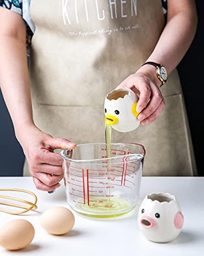 LuoCoCo Cute Egg Separator, Ceramics Vomiting Chicken Egg Yolk White Separator, Practical Household Small Egg Filter Splitter, Kitchen Gadget Baking Assistant Tool, Dishwasher Safe (Pink) - Image 5