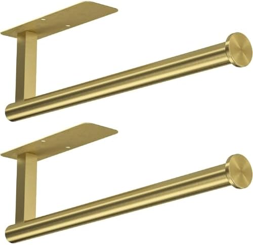 ASTOFLI Paper Towel Holder Under Cabinet No Drilling, Self Adhesive Paper Towel Holder Wall Mount for Kitchen Rack, Under Counter Napin Holder No Drill, RV, 304 Stainless Steel, Gold Brass 2 Pack by ASTOFLI