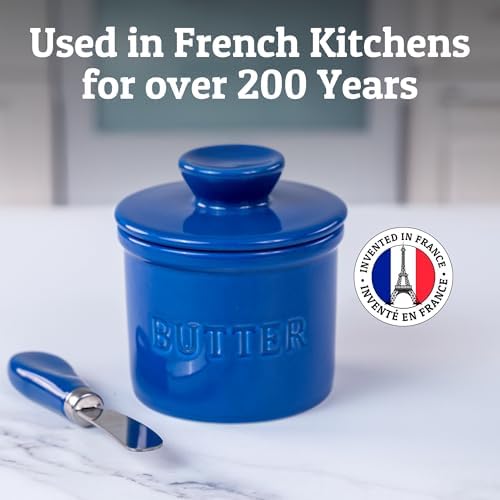 Priority Chef Large Butter Crock with Lid with Water Line, Ceramic French Butter Dish to Leave On Counter, Dark Blue - Image 6