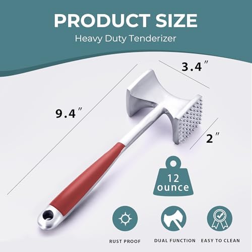 KITEXPERT Meat Tenderizer Hammer with Comfortable-Grip Handle, Dual-side Mallet for Kitchen, Heavy Duty Pounder For Tenderizing Steak, Beef and Fish, Red - Image 6