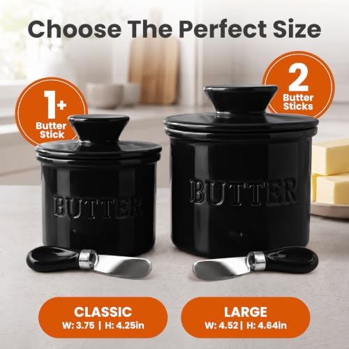 Priority Chef Butter Crock with Lid for Countertop with Spreader Knife and Water Line, Soft Spreadable Butter, Ceramic French Butter Dish with Lid, Black - Image 5