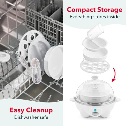 Dash Rapid Egg Cooker | Compact Poacher, Steamer, Boiler and Omelette Maker for Meal Prep, 7 Hard-Boiled Capacity with Auto Shut Off, Includes Egg Cutter & Tongs, Great for Dorms & Apartments, White - Image 7