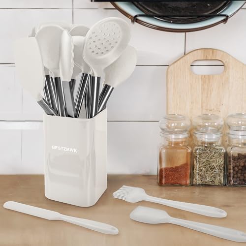 Kitchen Utensil Set-Silicone Cooking Utensils-33 Kitchen Gadgets & Spoons for Nonstick Cookware-Silicone and Stainless Steel Spatula Set-Best Kitchen Tools, Useful Pots (Cream White) - Image 3