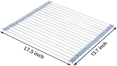 MECHEER Over The Sink Dish Drying Rack, Stainless Steel Roll Up Dish Drying Rack Kitchen Dish Rack Sink Drying Rack, Foldable Dish Drainer, 17.5''x13.7'' - Image 2