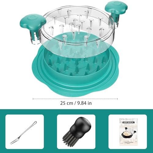 Chicken Shredder Tool Twist Large Meat Shredder with Brush&Fork, Teal - Image 7