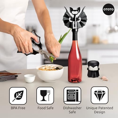 OTOTO Boo-tiful Crew Bundle of Elizabat, Vino, Gracula - Halloween Kitchen Decor Goth Accessories, Cool Kitchen Gadgets, Bat Scissors, Spooky, Witchy Bottle Opener, Garlic Crusher, Spooky Funny Gifts - Image 6