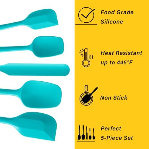 Silicone Spatula Set,5 Piece Food Grade Rubber Spatulas,Mint Green - Image 3