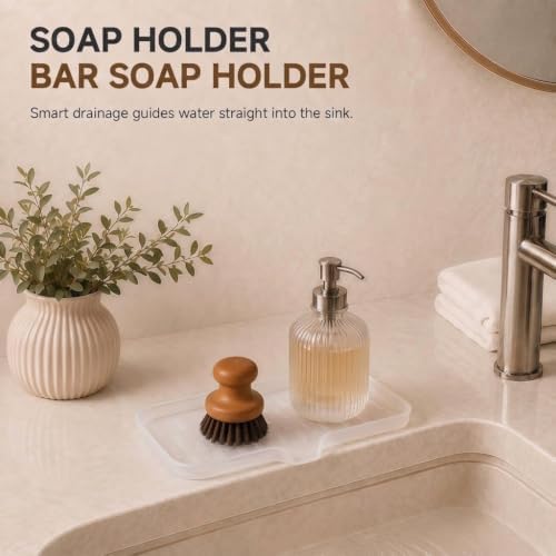 CAKETIME 2 Pack Silicone Soap Dish with Drain Spout for Bathroom Shower Caddy Kitchen Counter Bar Storage Tray Gadgets Sink Cup Dispenser Rack Home Decor Essentials Tools Transparency Medium - Image 4