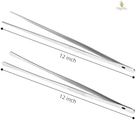 ChefBee 2PCS 12" Stainless Steel Kitchen Tongs Tweezers with Serrated Tips - Image 2