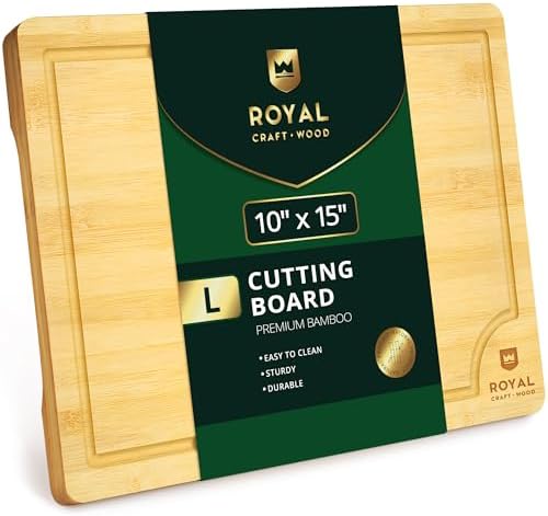 ROYAL CRAFT WOOD Bamboo Cutting Board with Juice Groove - Kitchen Chopping Board for Meat Cheese and Vegetables, Heavy Duty Serving Tray by ROYALCRAFTWOOD