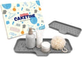 CAKETIME 2 Pack Silicone Soap Dish with Drain Spout for Bathroom Shower Caddy Kitchen Counter Bar Sponge Holder Drying Rack Sink Organizer Apartment Home Household Necessities Light Gray Large by CAKETIME