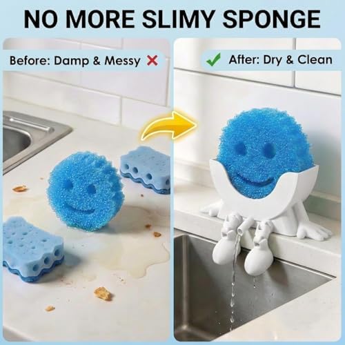Creative Drainage Sponge Holder: Traceless Glue, 3D Printed Funny Kitchen Sink Holder, Keeps Sponge Dry – for Scrub Daddy (1, White) - Image 3