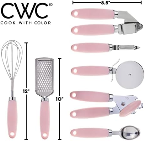 COOK WITH COLOR Kitchen Gadget Set Stainless Steel Utensils with Soft Touch Handles, 7 Pieces, Stainless Steel Pink - Image 2