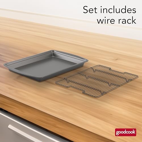 GoodCook 15” x 10.5” Nonstick Carbon Steel Baking Pan & Raised Wire Rack – Pizza Crisper,Crispy Bacon,Multipurpose Cooking Sheet Pan,Cooling Rack,Kitchen Cookware Set,Dishwasher Safe,(Pack of 12) - Image 2