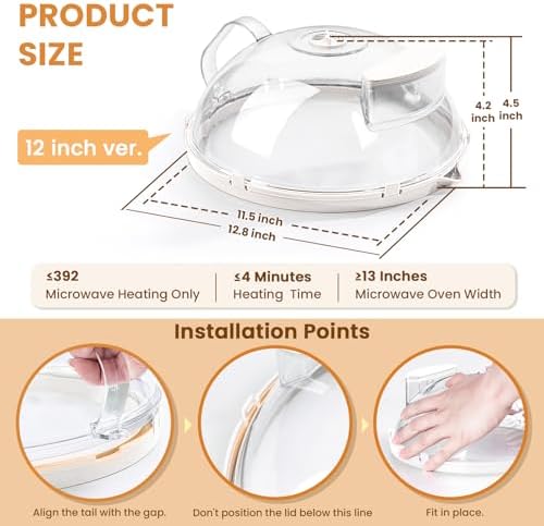12 Inch Microwave Splatter Cover with Water Steamer, Integrated Handle - Image 5