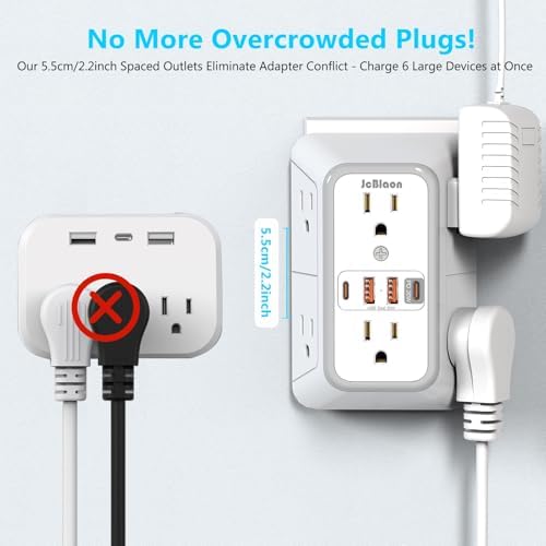 JcBlaon Multi Plug Outlet Surge Protector, Wall Charger with 6 Outlet Splitter with 4 USB Ports(PD 20W), 3-Sided 1050J Surge Protector Power Strip for Home Office Dorm Room Essentials-ETL - Image 6