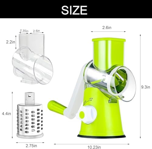 Cambom Rotary Cheese Grater Hand Crank Cheese Shredder for Fresh Cheese, Vegetable, Nuts,Non-slip Suction Base，Three Blades,Green - Image 5