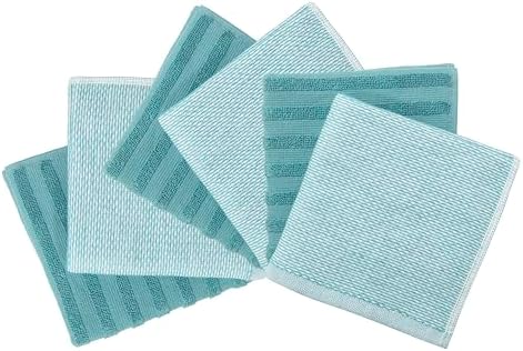 Bumble Premium Dish Cloths 13"x13" (6 Pack) | 100% Natural Ring Spun Cotton | 400 GSM | Highly Absorbent & Soft |Yarn Dyed & Solid Dyed Terry Dish Cloth Set - Aqua - Image 3